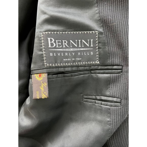 Bernini Beverly Hills Canali Wool Black Striped Suit Jacket Size 56 - Picture 10 of 11